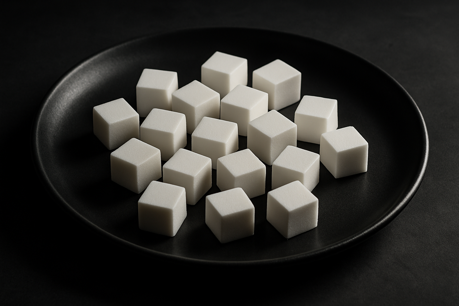 bunch of white cubes on black dinner plate
