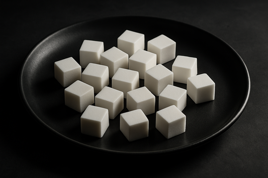 bunch of white cubes on black dinner plate